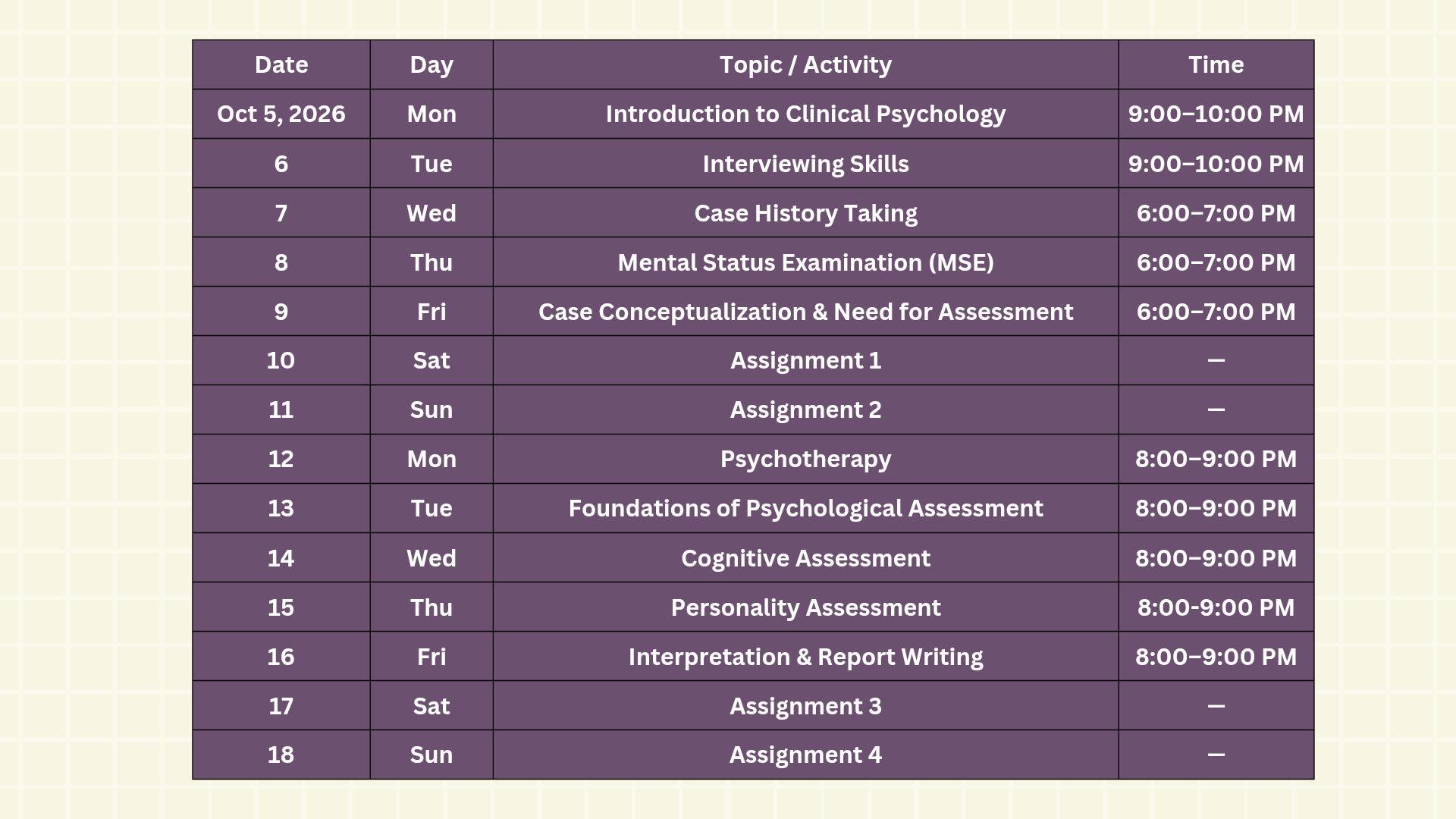 Schedule